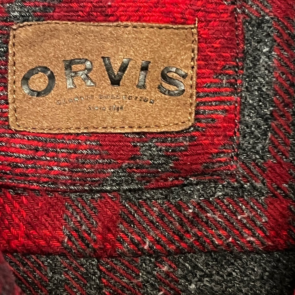 Orvis Men’s Thick Heavy Red and Gray Plaid Flannel Button Down‎ Shirt Sz M - Picture 3 of 9
